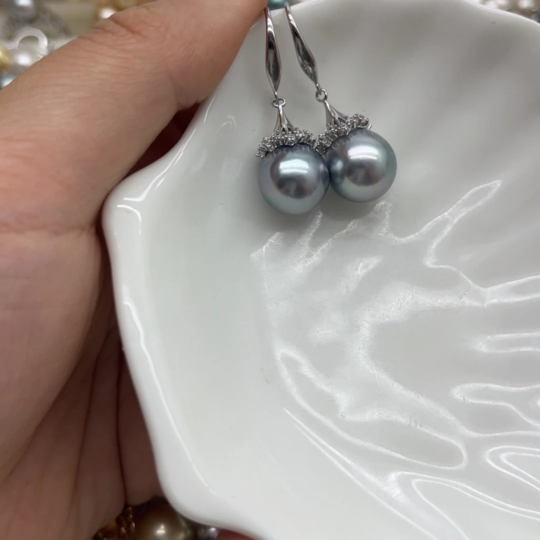 海水珍珠耳饰银S925镶嵌