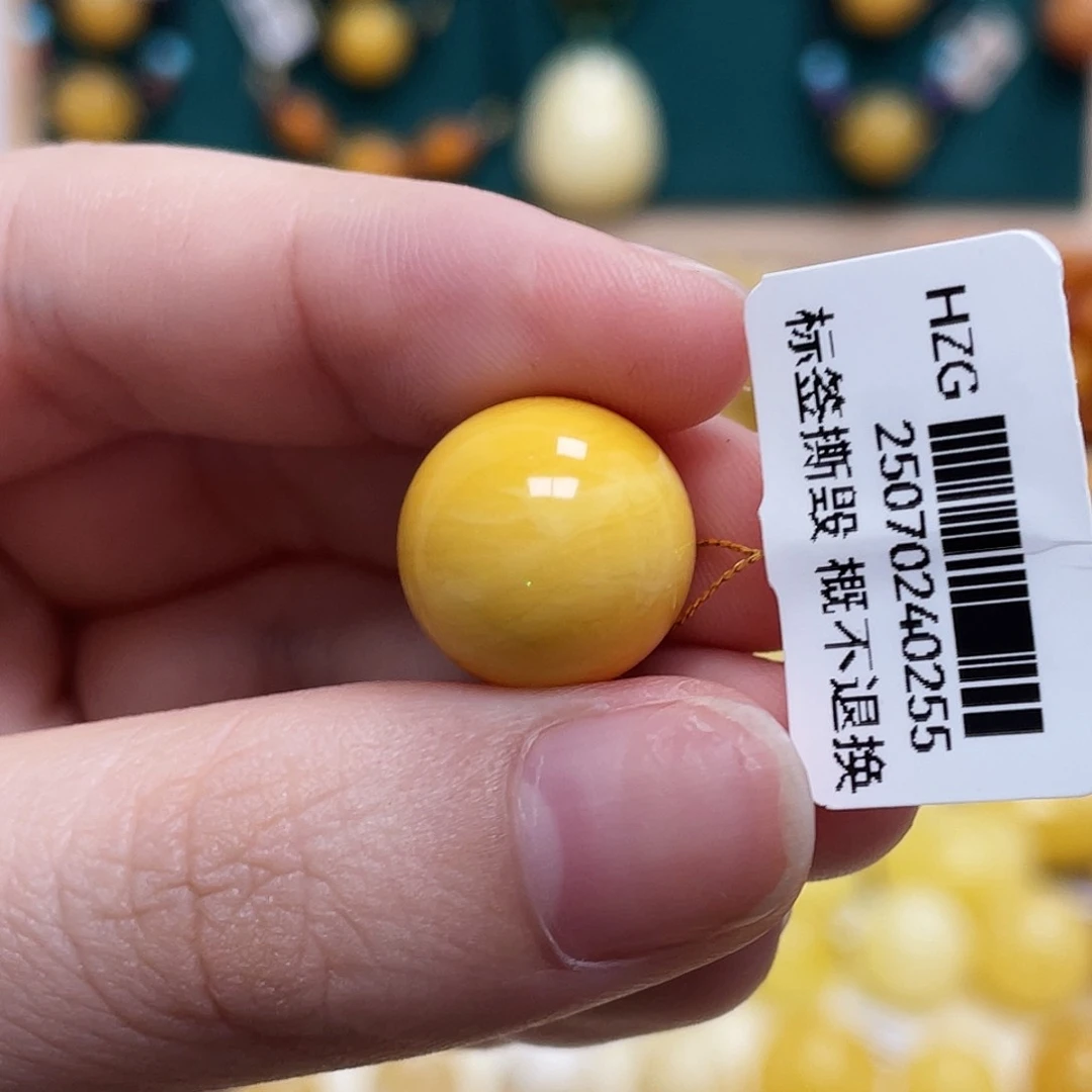 蜜蜡未镶嵌珠宝奇石14.3mm氧化蜡妖花圆珠 沁色
