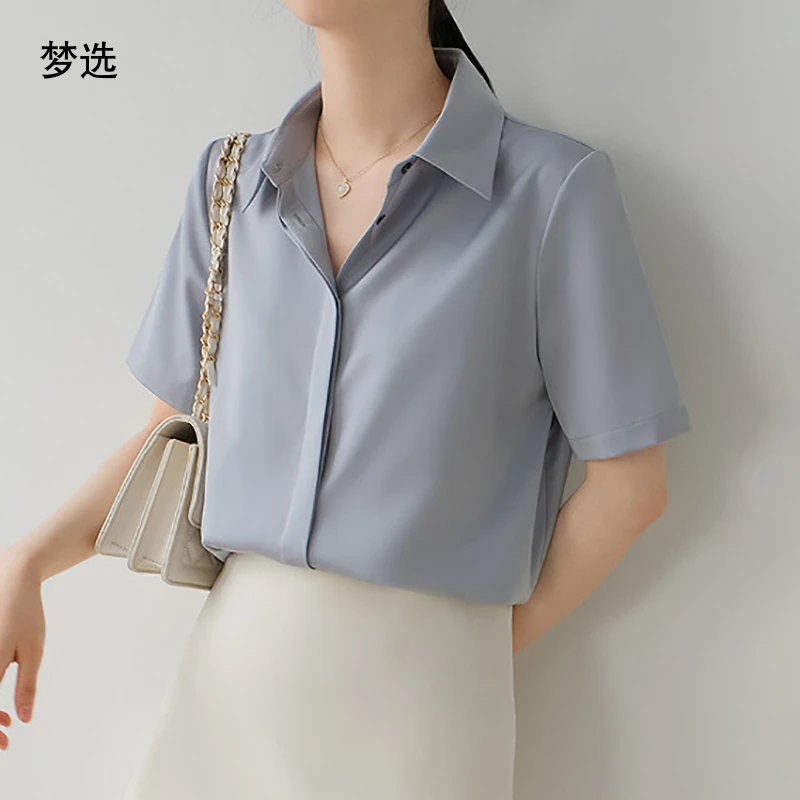 2025年夏季新款时尚高级感短袖衬衫女设计感小众宽松百搭职业上衣