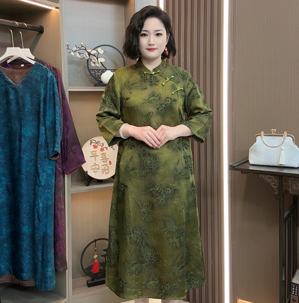 【可颜】2025新款高端重磅夏季时尚中国风印花遮肉显瘦改良连衣裙