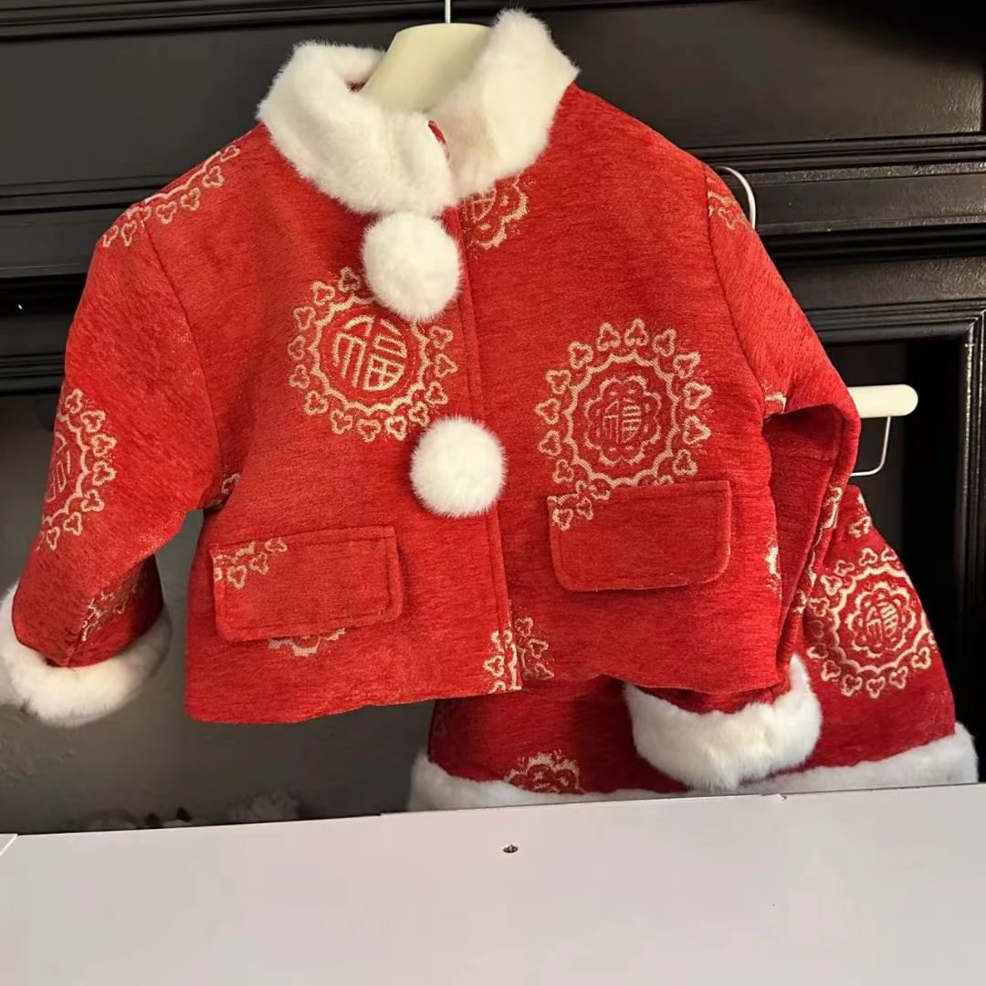 女童2024冬季新款年服短裙上衣两件套时尚洋气