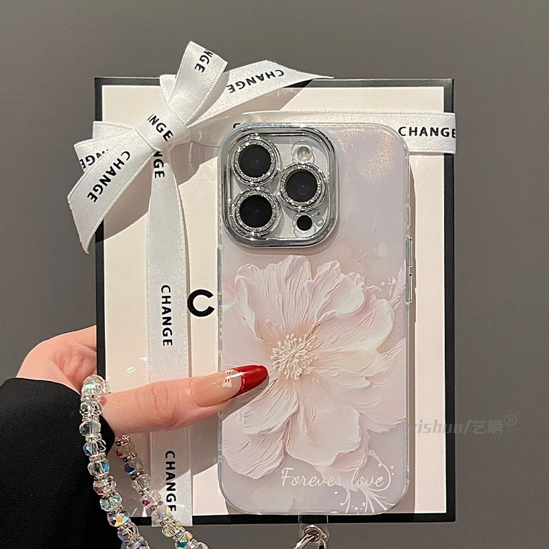 唯美砂粉色奶油花朵适用iPhone16ProMax手机壳2025新款苹果15pro