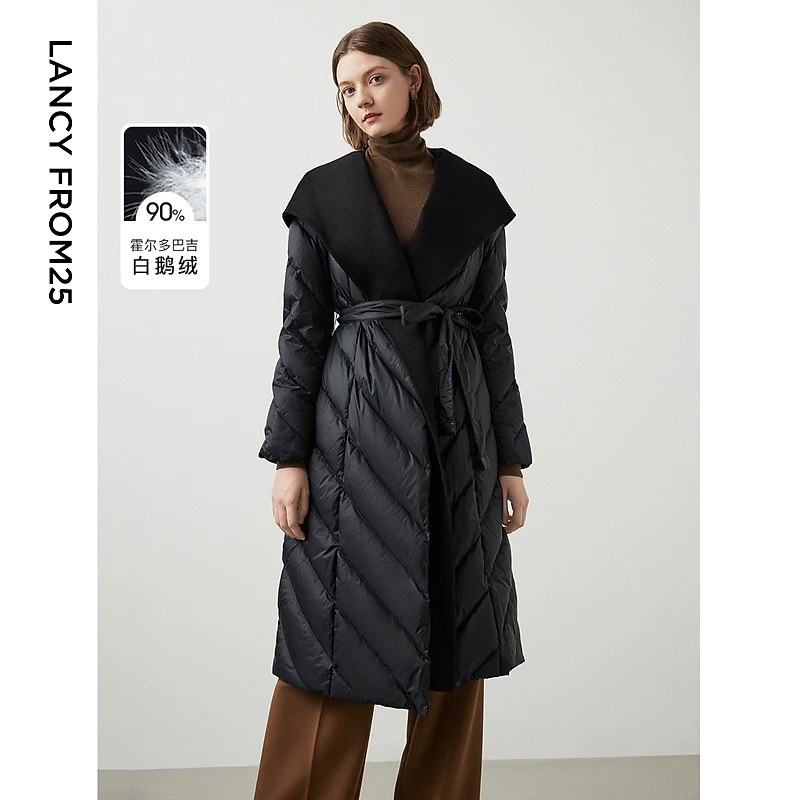 【粉丝专享】朗姿羊毛鹅绒服大衣冬季新款收腰显瘦女士羽绒服外套