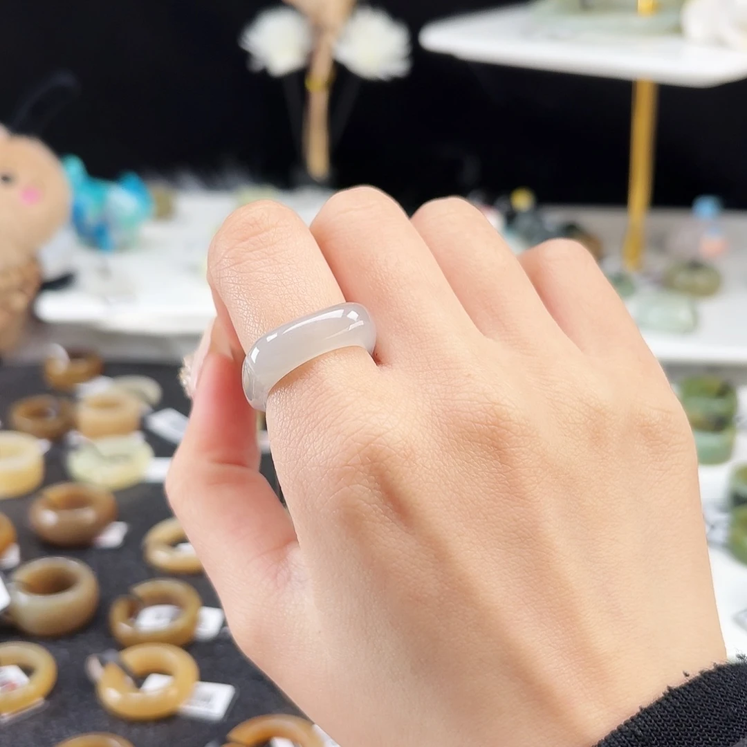 和田玉未镶嵌戒指P73冰透粉方圆17.1不退换