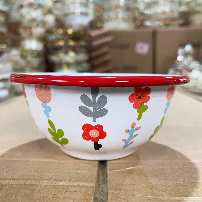 14cm小红花加厚搪瓷碗珐琅搪瓷新品老式怀旧复古珐琅碗汤碗