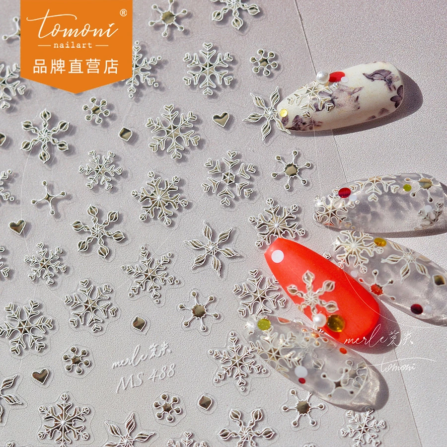 tomoni烫金美甲贴纸莫失合作款日系复古指甲贴批发金银雪花MS487