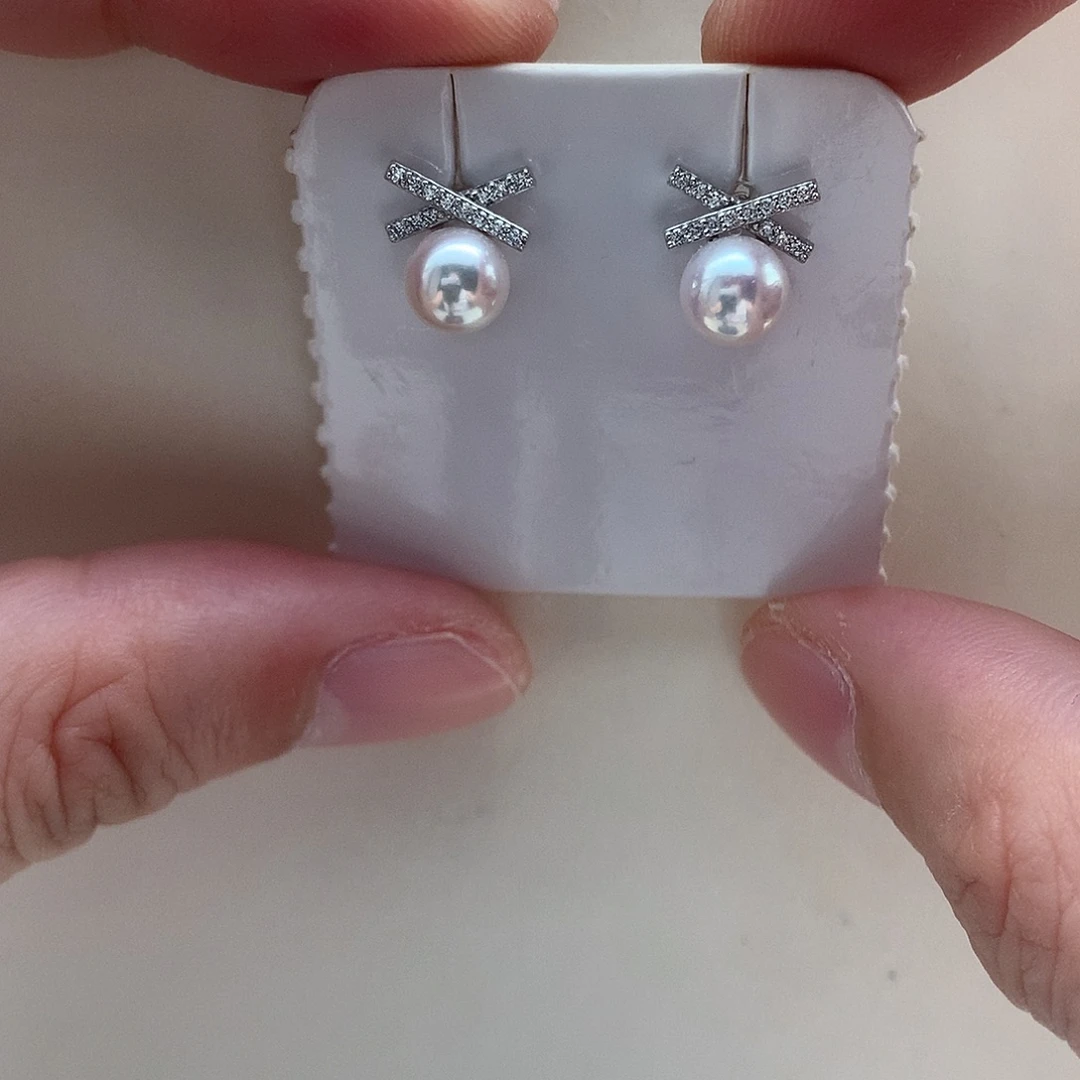 海水珍珠耳饰银S925镶嵌6.5-7mm ak