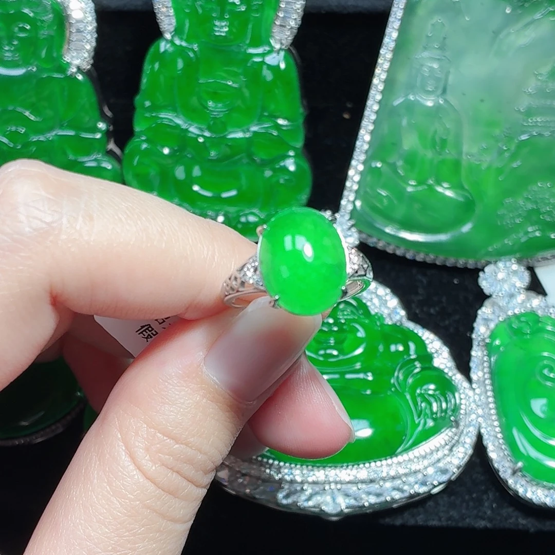 翡翠银S925镶嵌戒指天然A货翡翠