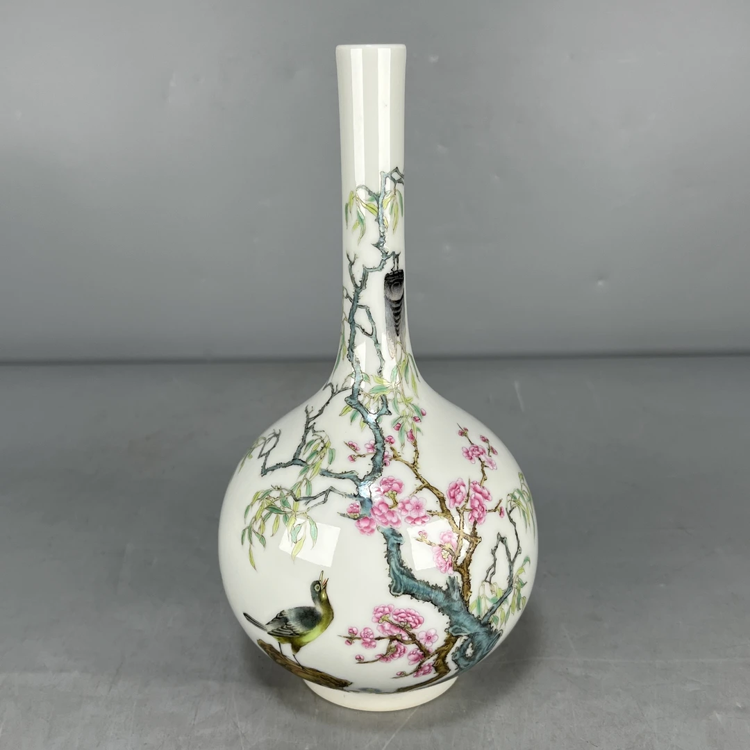 仿古瓷 仿古大清雍正年制珐琅彩花鸟诗词胆瓶