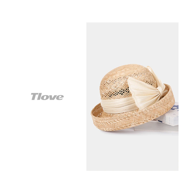 6909夏季防晒拉菲草帽时尚卷边设计百搭遮阳礼帽女士