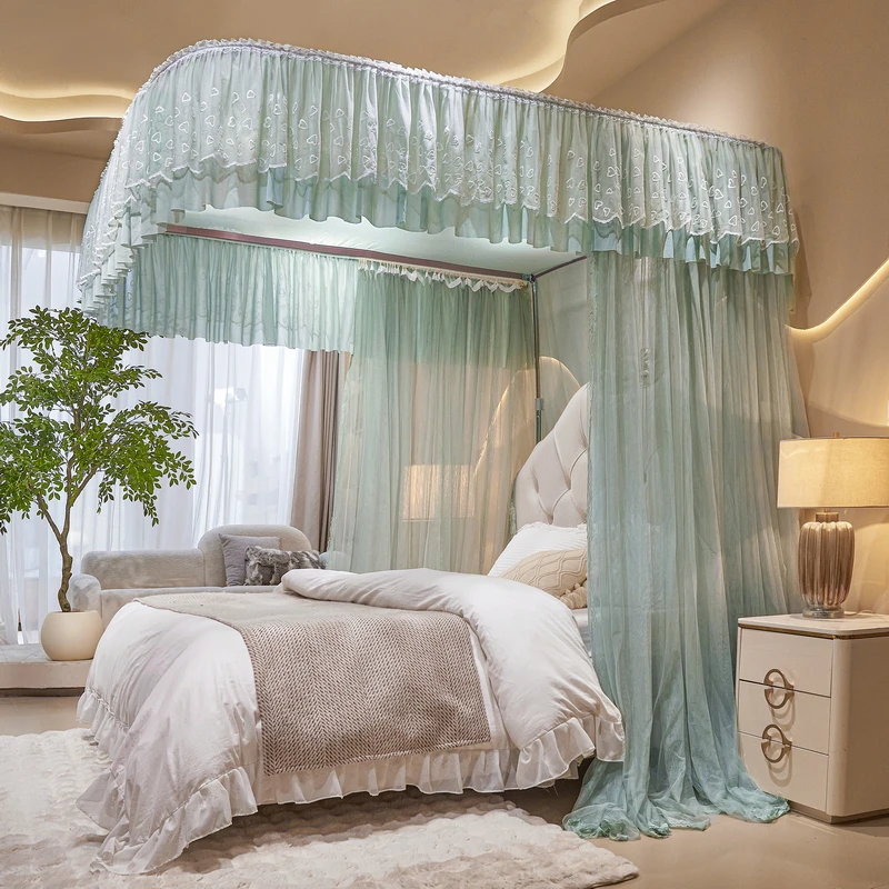 2025新款U型导轨蚊帐绣花加密铝合金接口高度可调节式轨道蚊帐