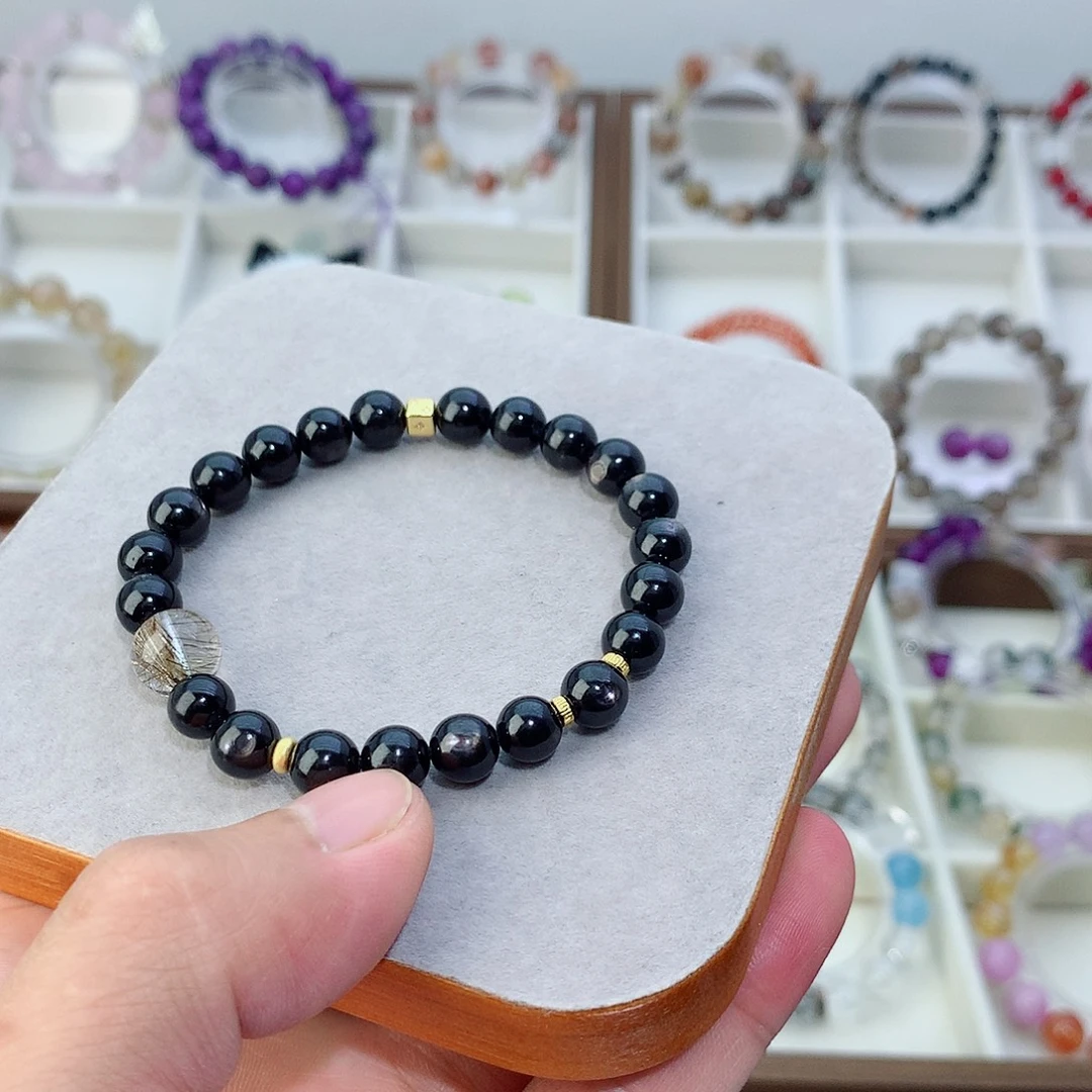 手链水晶银S925镀金镶嵌金运石手串