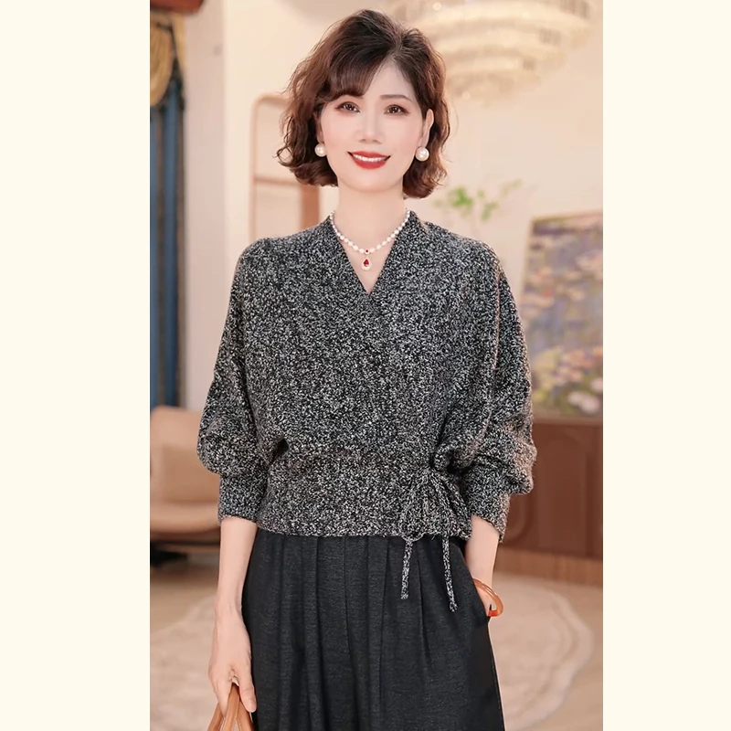 年轻妈妈秋装针织上衣服2025新款洋气中老年女装时尚高端大气套装