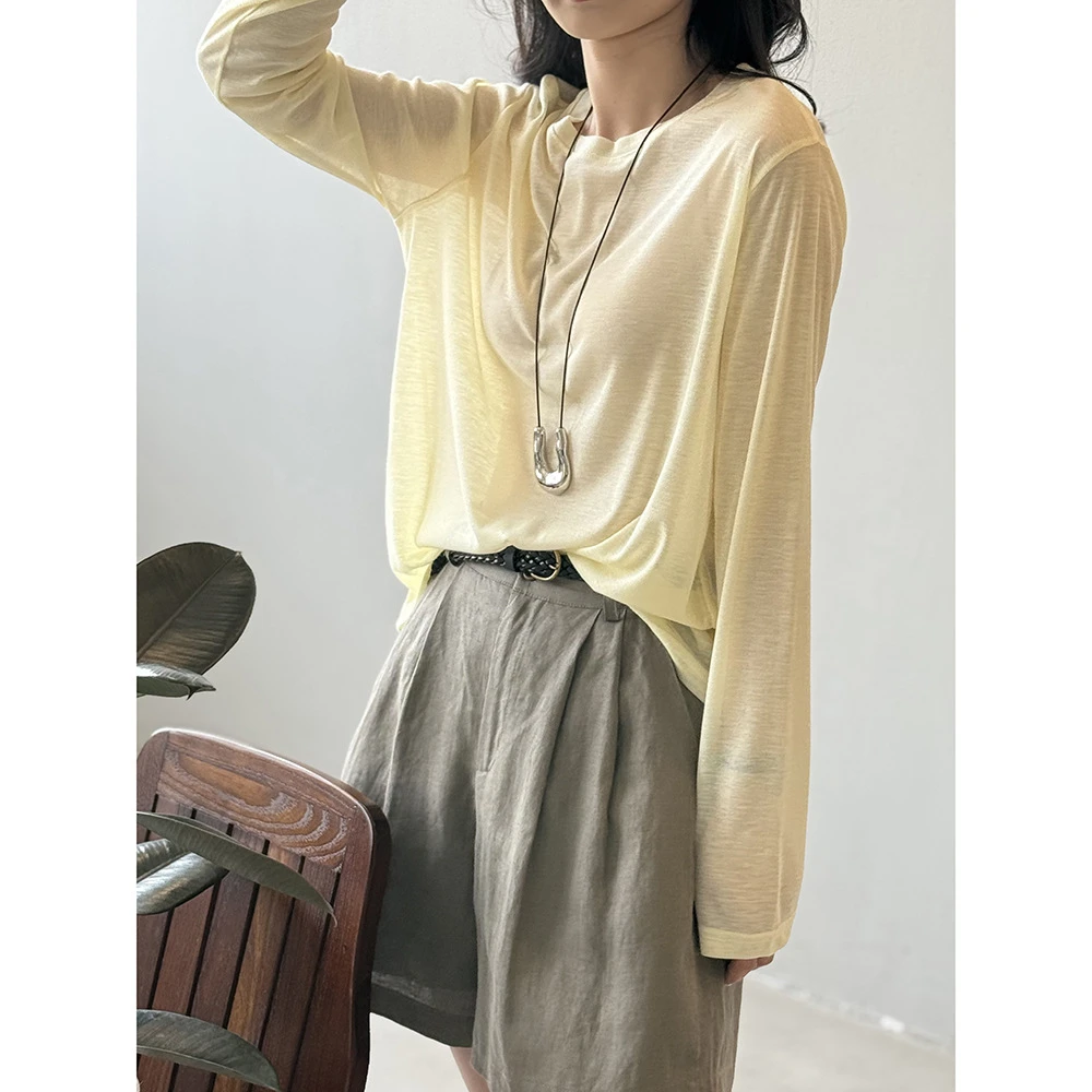 绱品 韩系软糯长袖T恤女2025夏季新款显瘦百搭薄款打底上衣P901