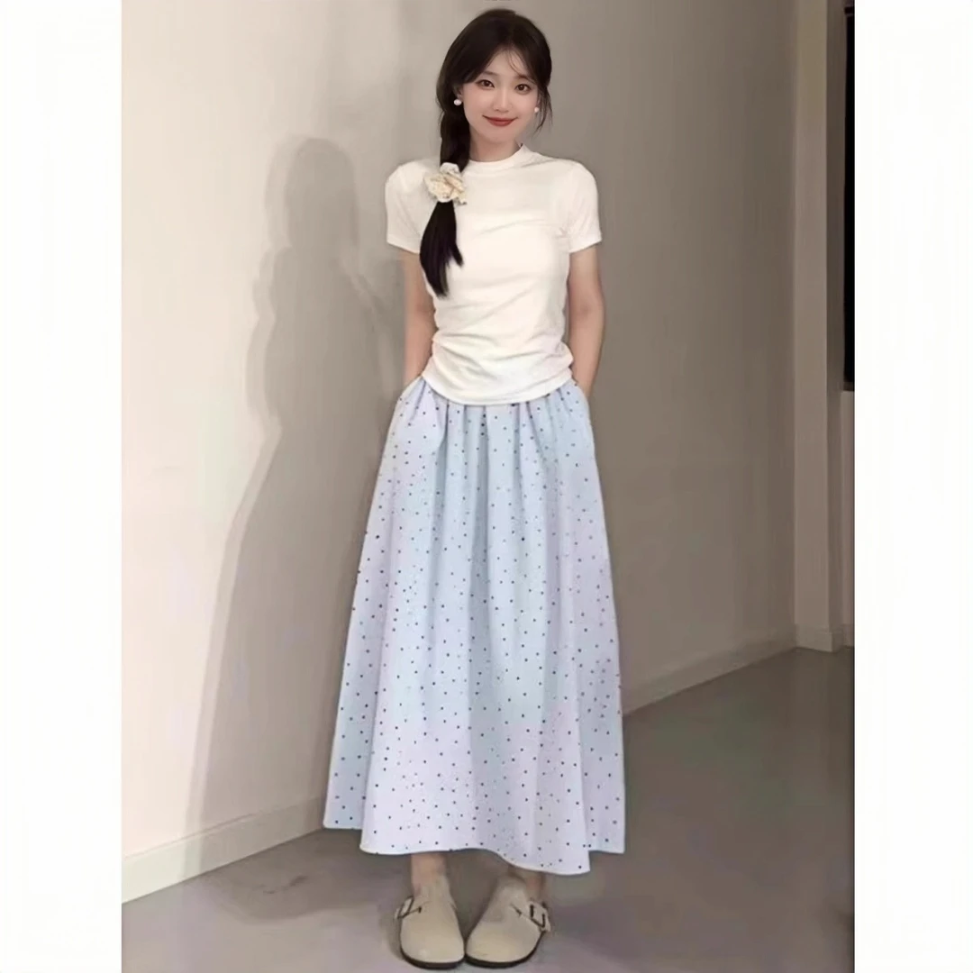 2025夏季爆款温柔甜美波点半身裙女胖mm梨形身材宽松显瘦a字裙