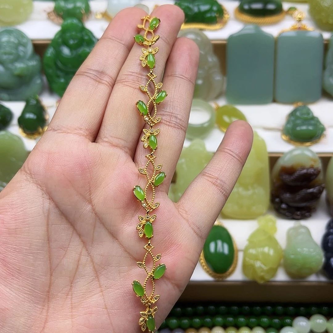 银S925镶嵌手链和田玉