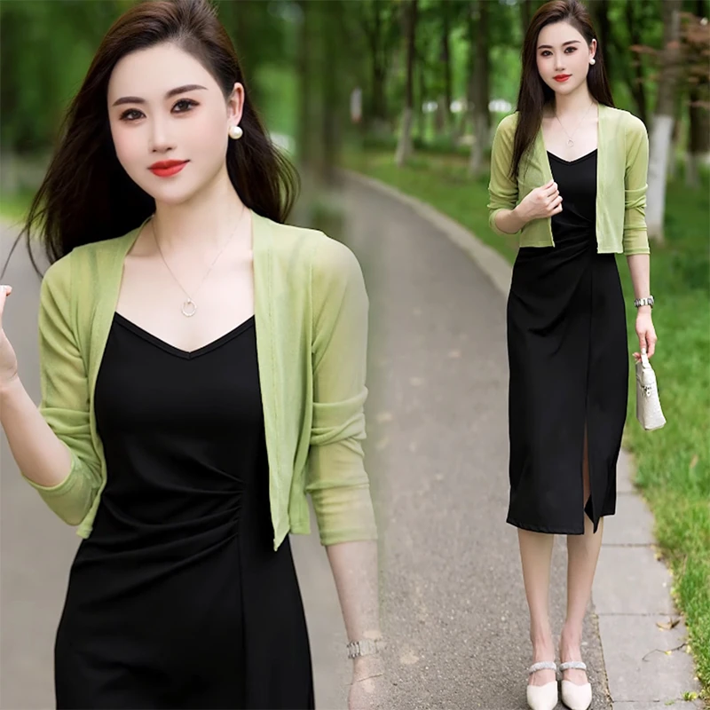 2025夏季新款女士配吊带裙小外搭披肩冰丝雪纺开衫防晒显瘦短上衣