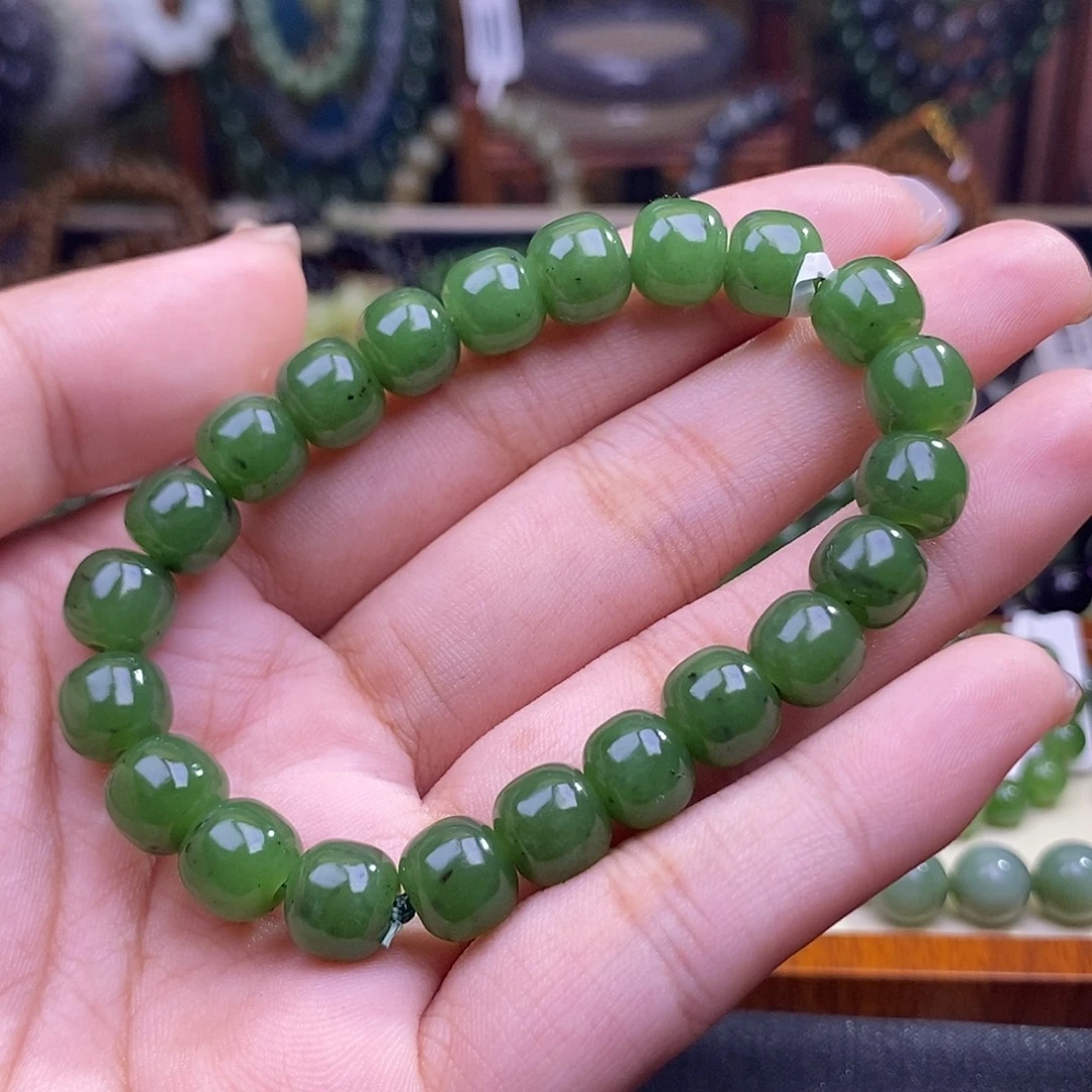 和田玉未镶嵌颈饰碧玉菠菜绿老矿料手串8,8
