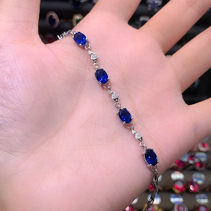 蓝宝石手链银S925镶嵌1