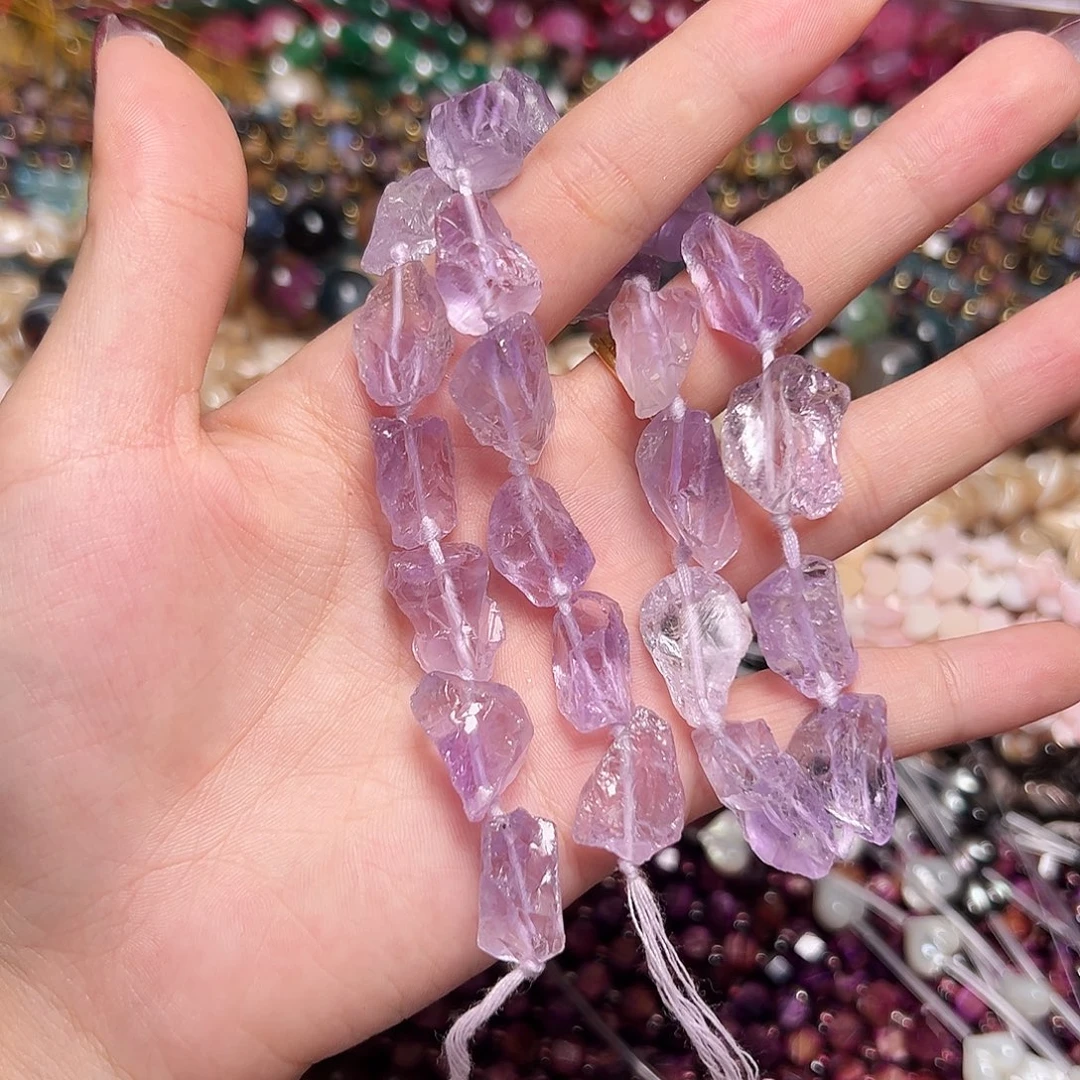 玛瑙/玉髓足银镶嵌珠宝半成品T636。天然高冰高透紫水晶原石一条