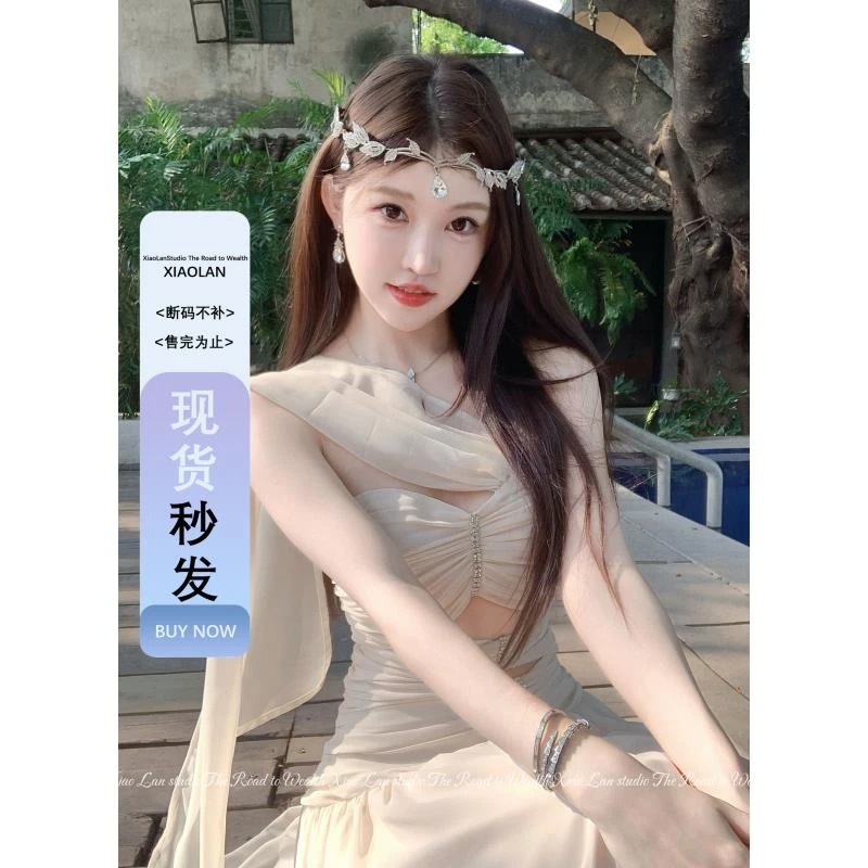 小岚同学「爱与美神」「原创」显瘦气质性感夏季法式小众设计师连衣裙