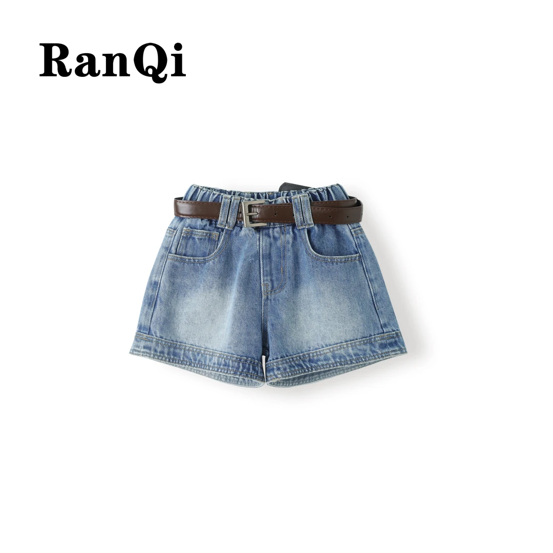 女童夏季牛仔短裤2025夏季新款裤脚设计款中大童百搭牛仔短裤Y016
