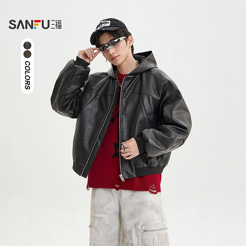 SANFU/三福25冬季男士短款解构派克短棉衣户外宽松带帽外套510824