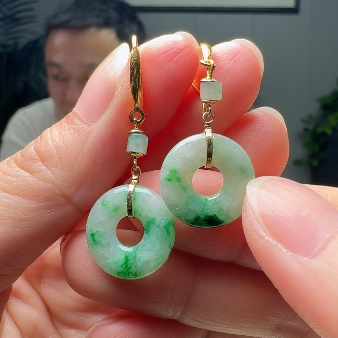 翡翠银S925镶嵌耳饰天然