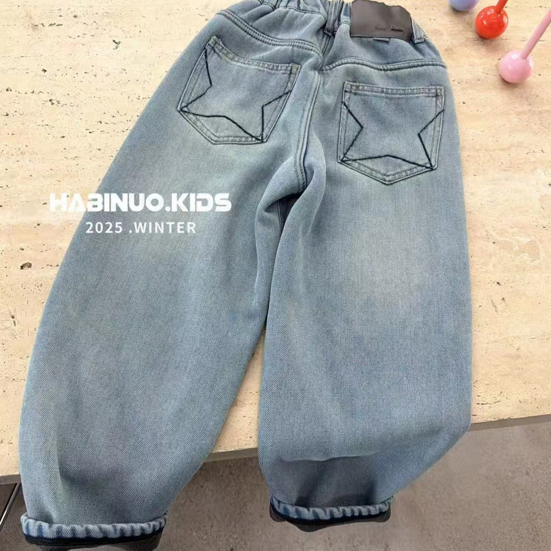 7738童装刺绣五星加绒牛仔裤