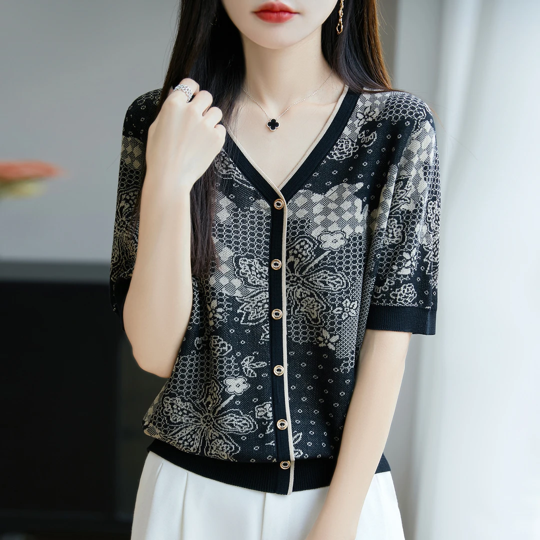 高端胖mm特大码女装冰丝针织衫女士短袖t恤宽松遮肚子巨显瘦上衣