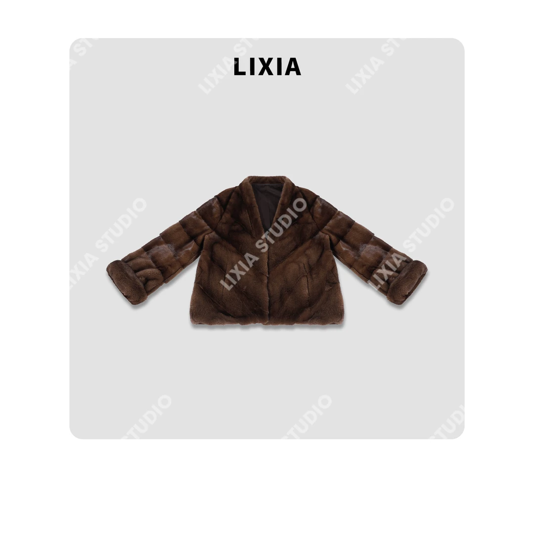 LIXIA【静奢皇后】精选丹麦进口轻奢风咖啡水貂外套-D9875