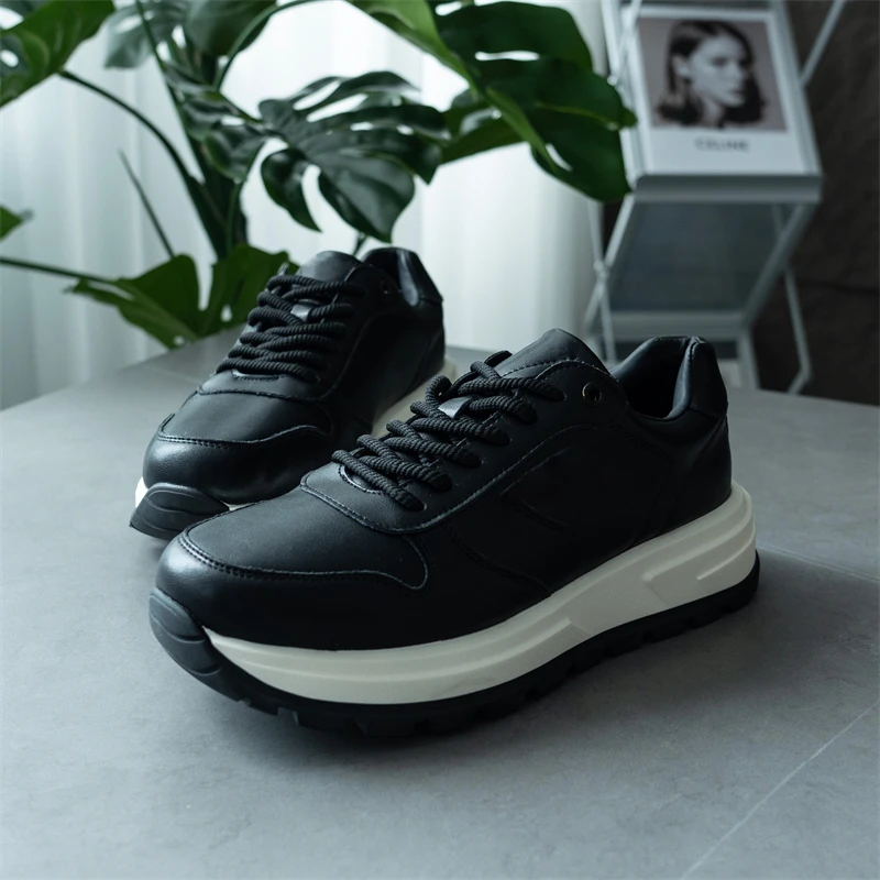 情侣款时尚PU皮运动休闲鞋男女款纯色厚底百搭系带板鞋2270/2271