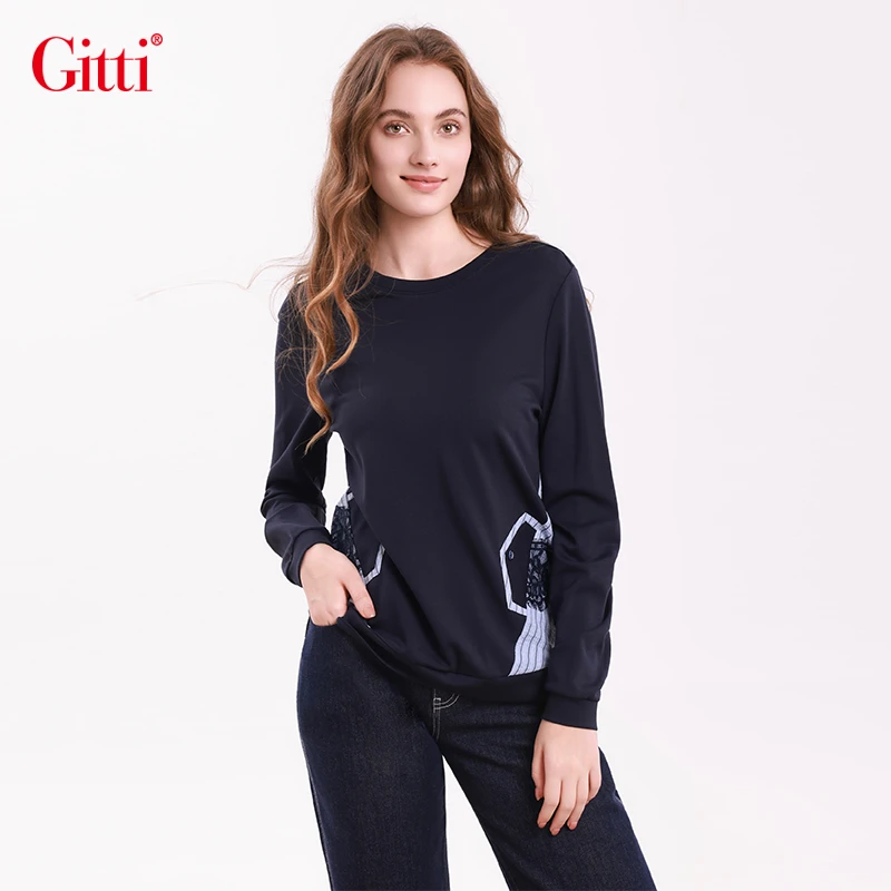 Gitti/吉蒂卫衣女宽松圆领套头衫休闲百搭长袖上衣G255203