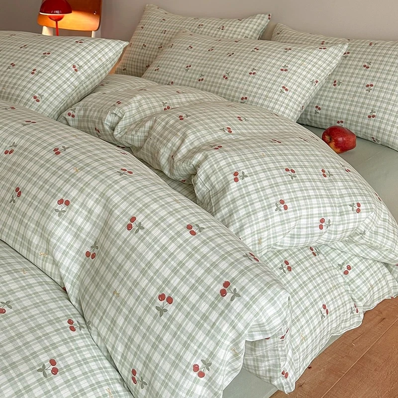 【绿色樱桃】精梳精纺斜纹水洗棉2.0*2.3米床单±5cm四季可用