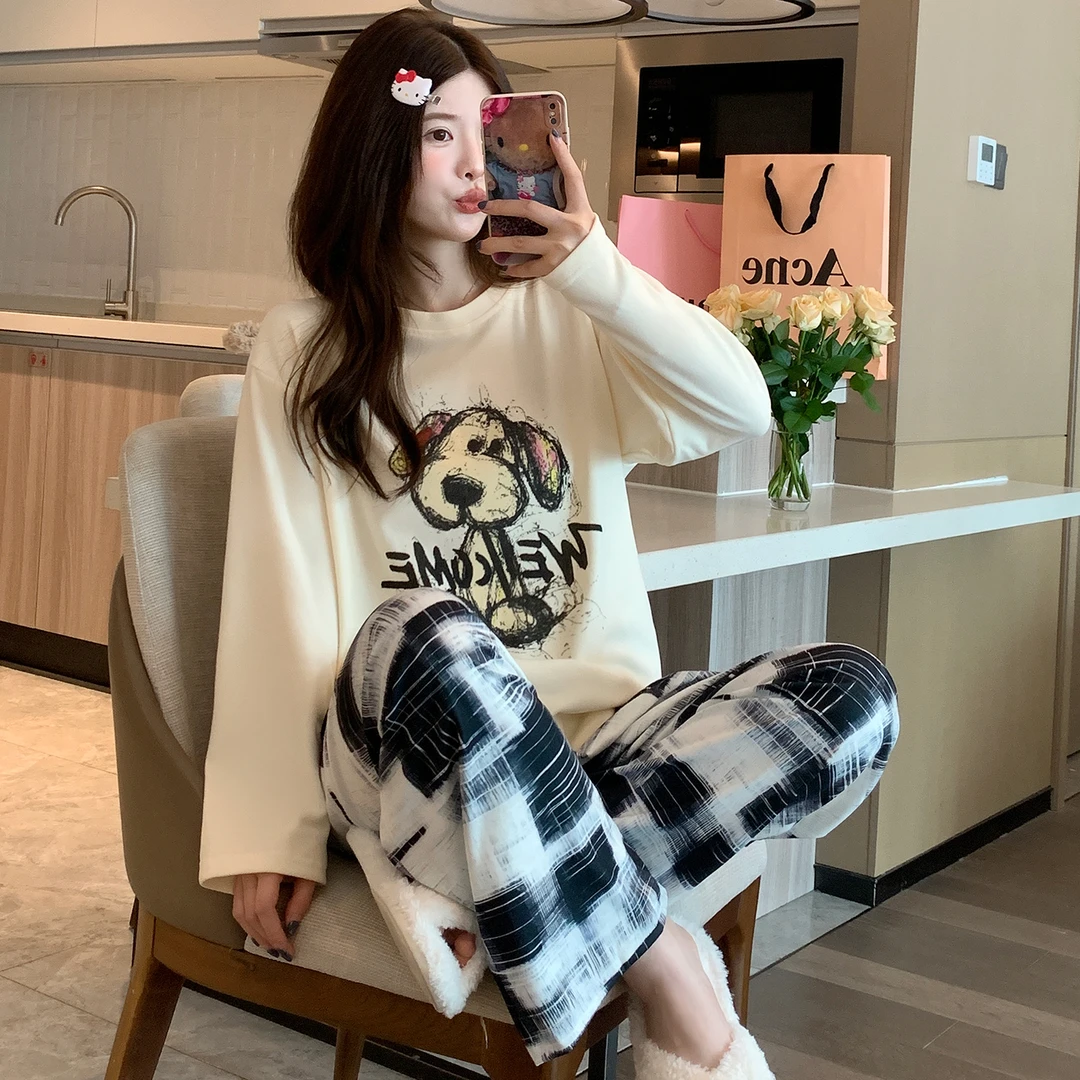 长袖睡衣女款秋冬季德绒保暖两件套装2025新款卡通可爱秋款家居服