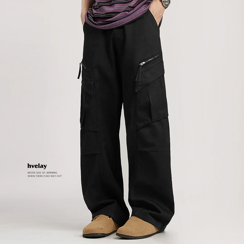 美式复古高街大口袋工装裤男款2025春季潮流军绿色宽松直筒休闲裤