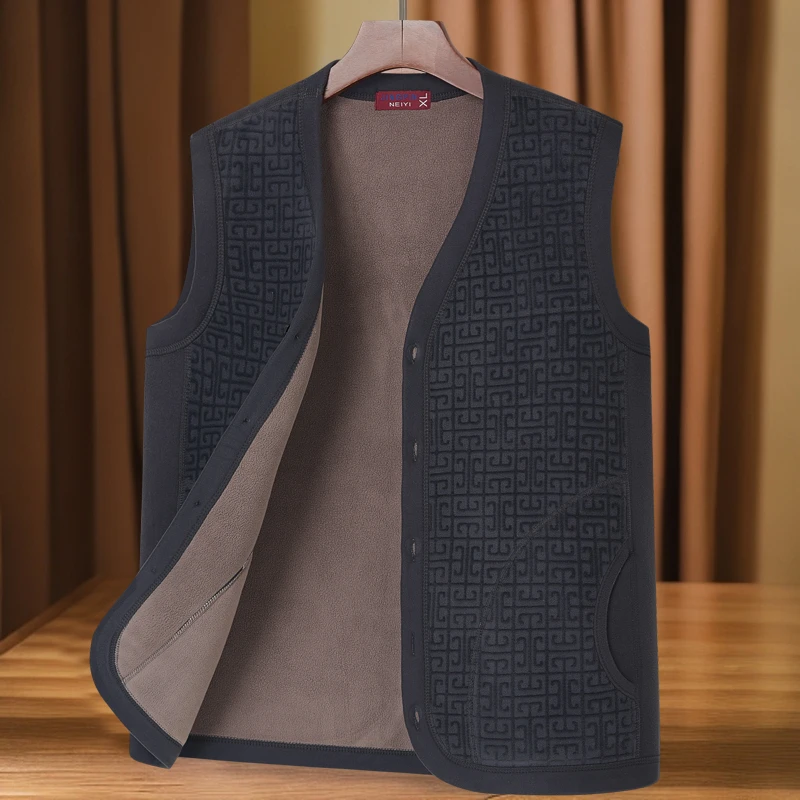 爸爸装加绒马甲秋冬中老年男士时尚爷爷装外穿双面绒保暖加厚背心
