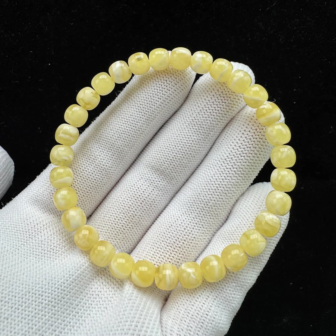 C1824天然蜜蜡制品 俄料花蜡单圈手串6.6x6.2mm5.1克抖音基地质检