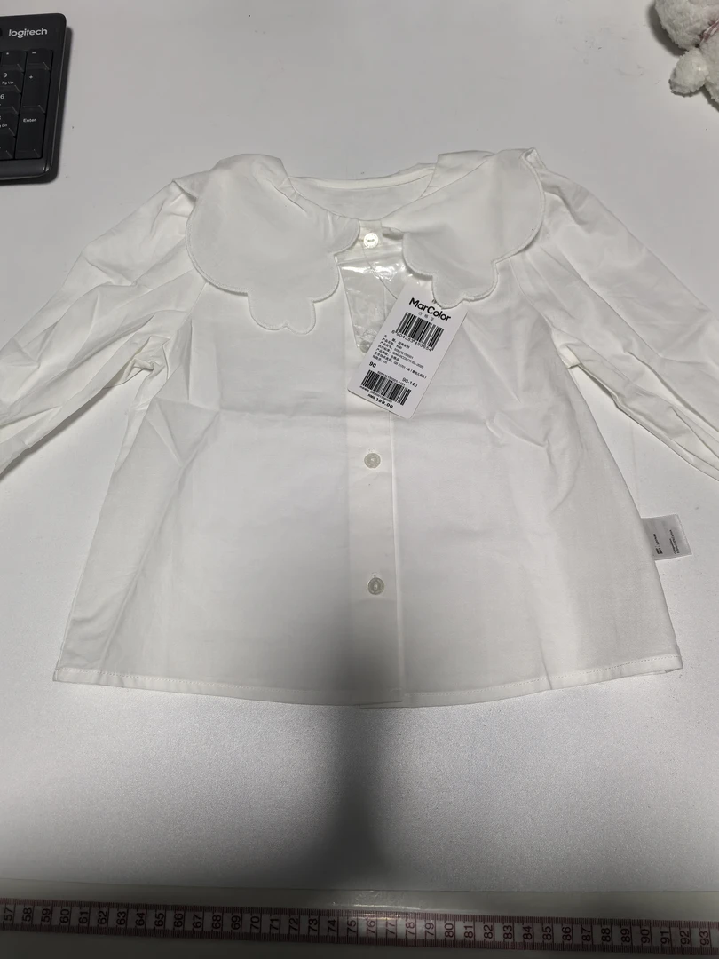 马家90码白色花边领长袖衬衫（全新带吊牌）