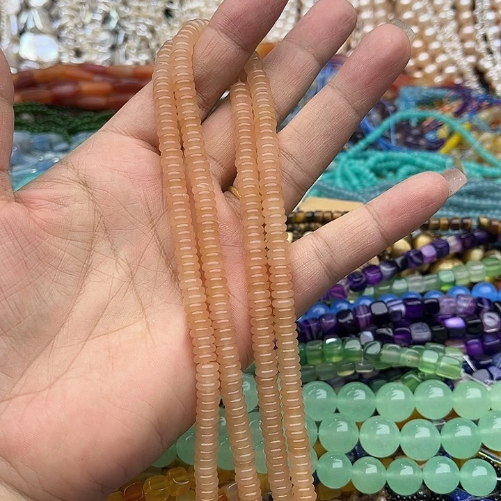 玛瑙/玉髓未镶嵌珠宝半成品一条6/2mm藕粉和田算盘珠