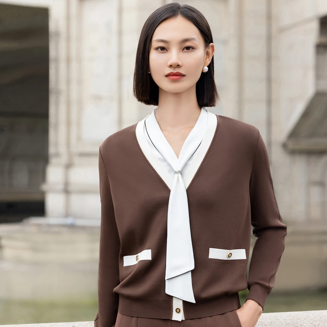 【婷婷专属】时尚顺垂冰丝拼色开衫外套女25秋新款