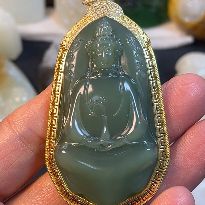 和田玉（碧玉）银S925镶嵌挂件