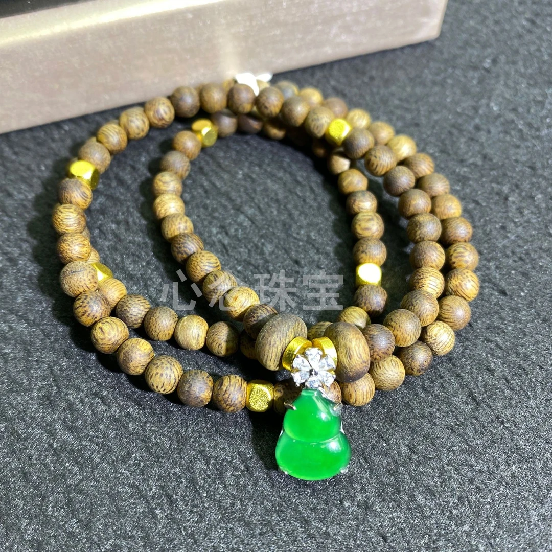 沉香手串绿奇楠整圈圆珠项链可手串多样性/九九分沉/天然沉香文玩