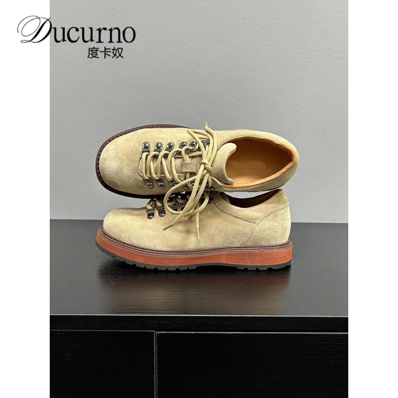 度卡奴男士复古登山鞋反绒牛皮休闲皮鞋德比鞋街头日系板鞋真皮