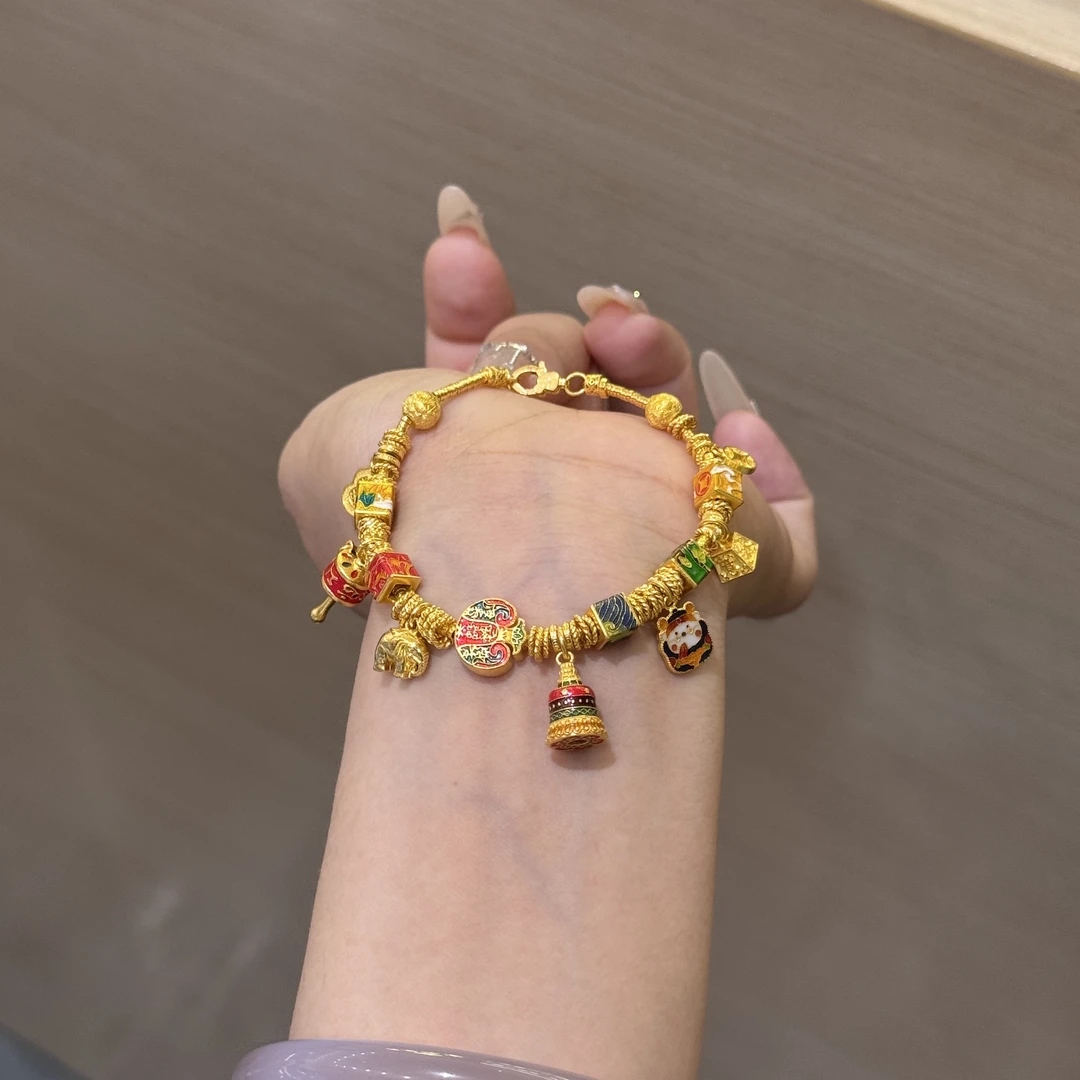 【菠萝珠宝】足金999  金木水火土 宝塔手链 金重：34.91克