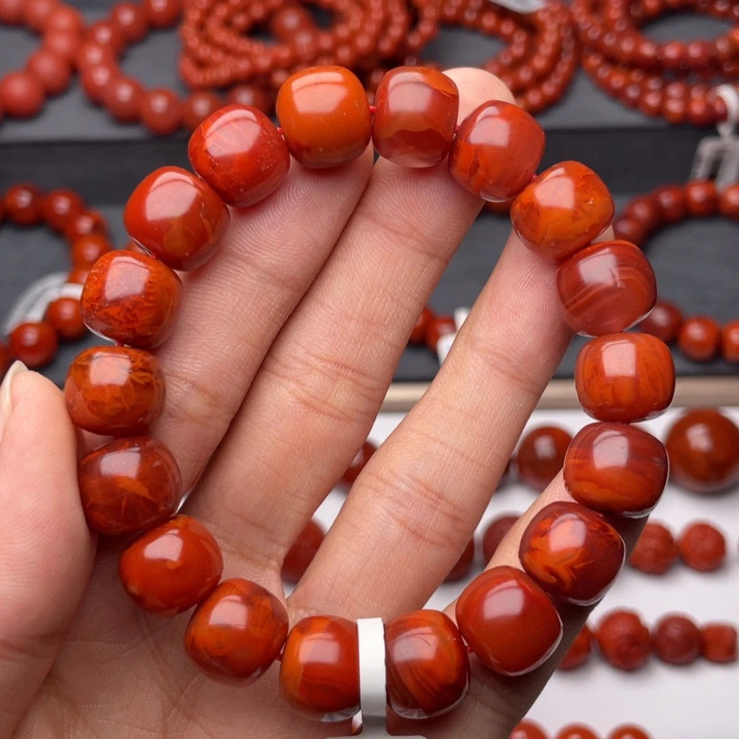 为***来南红玛瑙未镶嵌手串H12mm满肉妖孽牛血火焰老型手串
