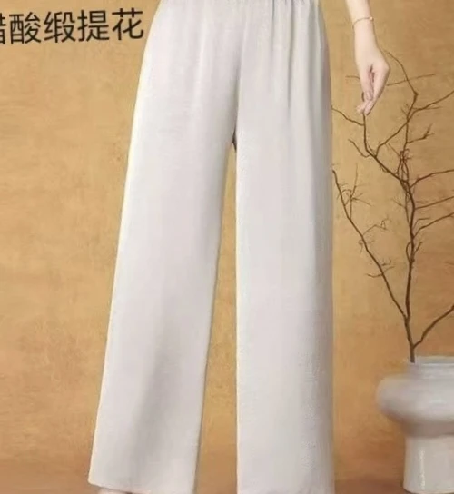 夏季妈妈装松紧腰九分直筒女裤宽松显瘦薄款休闲长裤