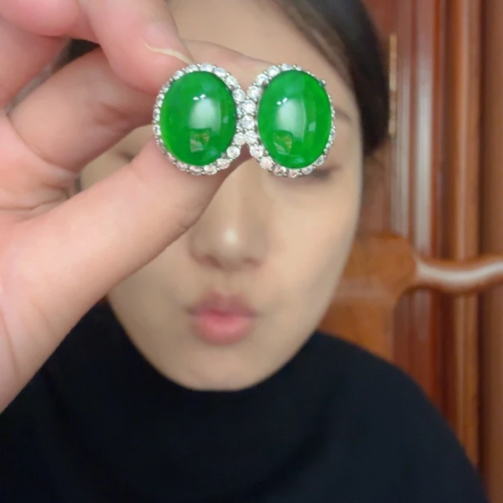 翡翠银S925镶嵌吊坠(不含链)耳饰