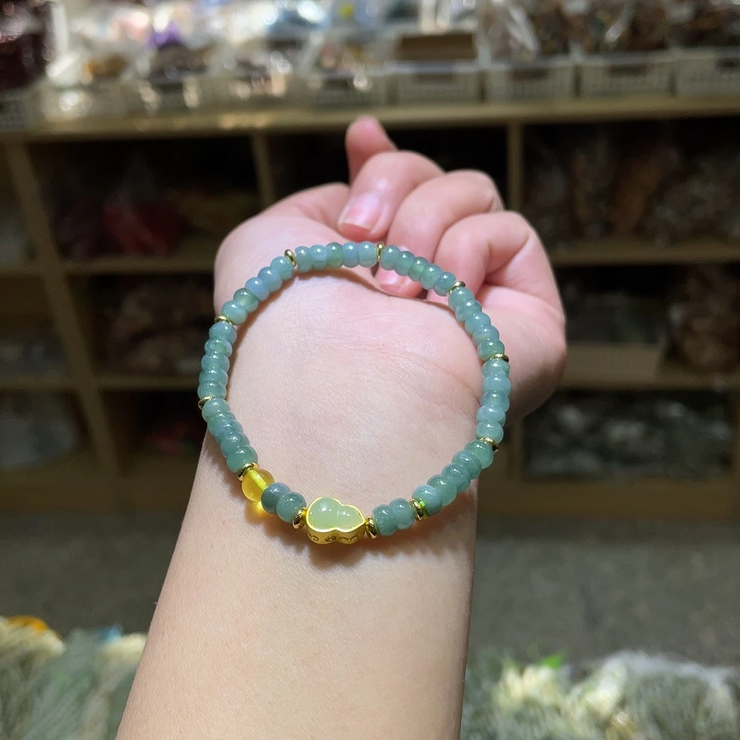 蓝水翡翠葫芦手串单圈DIY设计手链