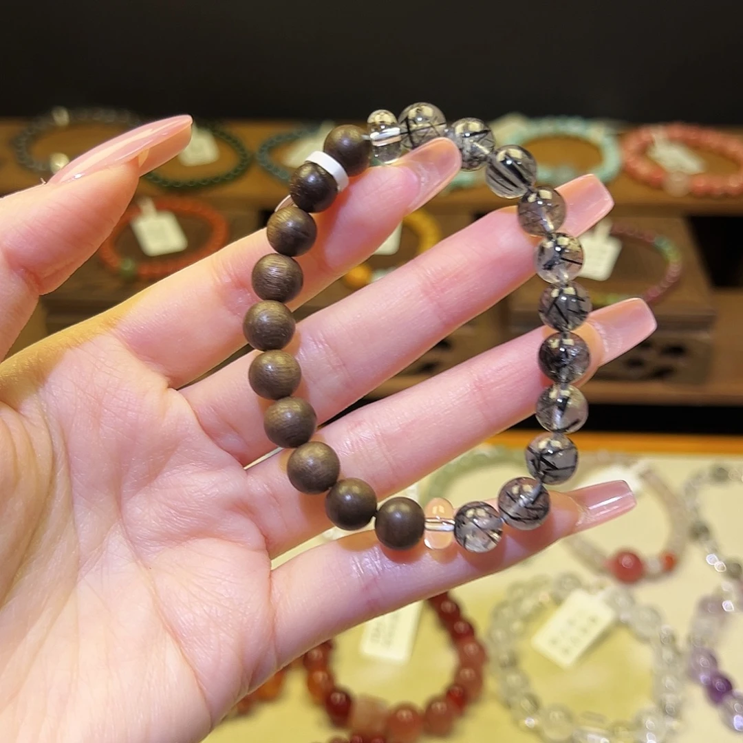 水晶银S925镀金镶嵌手串黑发1603